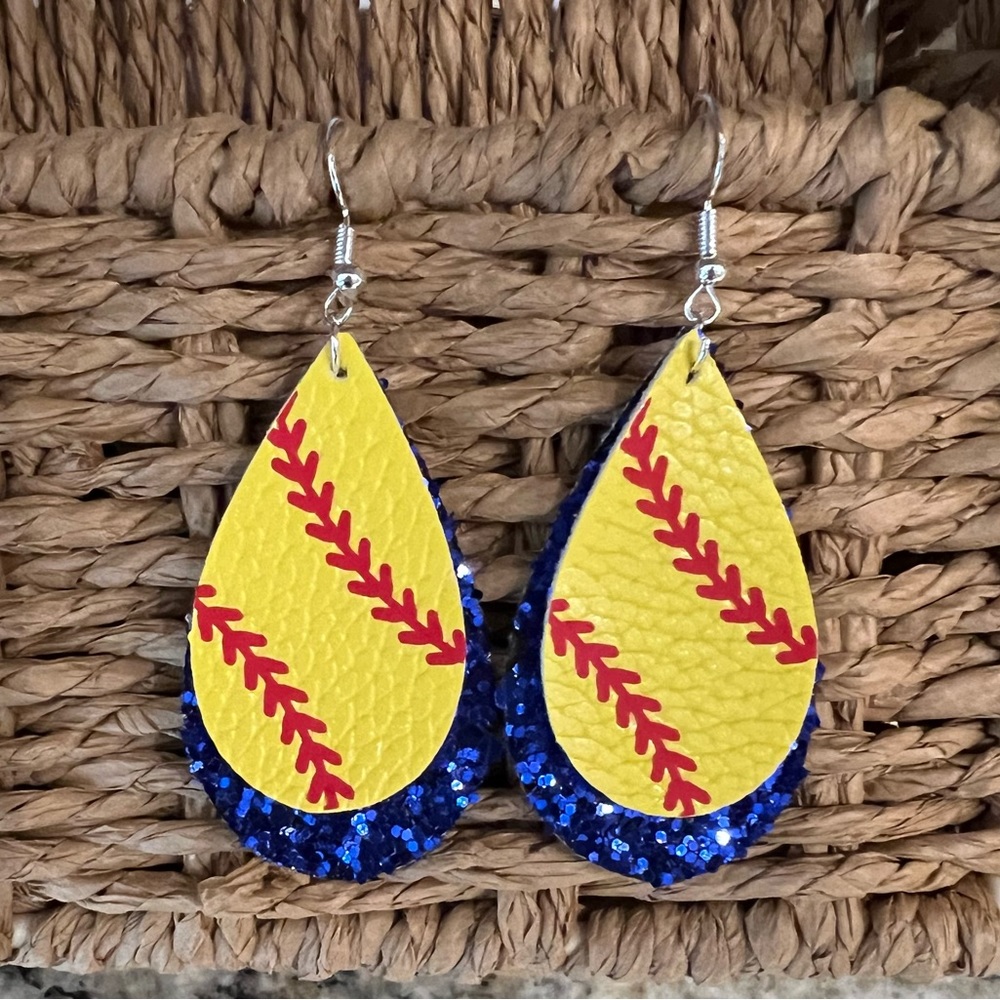 Softball earrings faux leather and sterling silver!